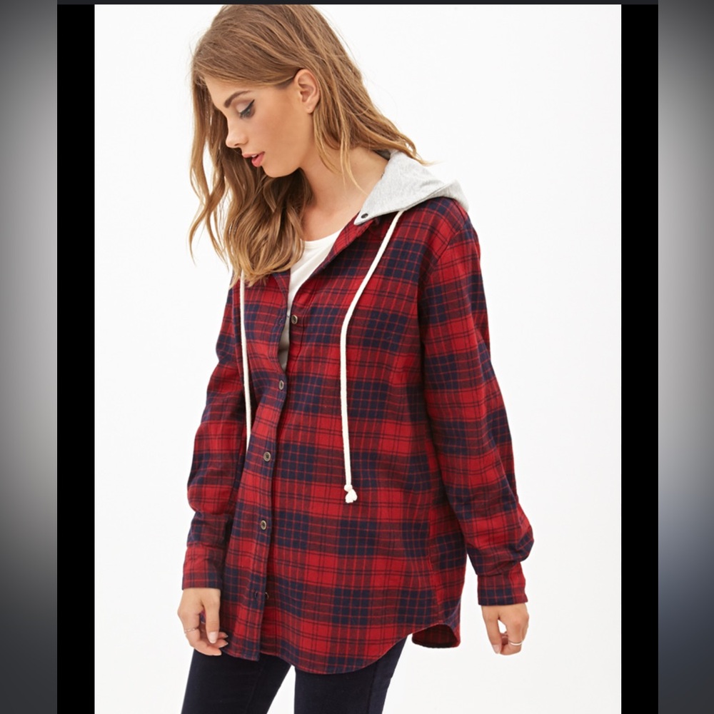 Forever 21 hooded plaid flannel shirt